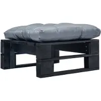 vidaXL Tuinpoef met grijs kussen pallet hout zwart