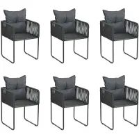 Natur24 Set van 6 tuinstoelen met kussens, van zwart polyrotan