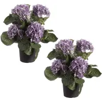 Blokker Set Van 2x Stuks Paarse Hortensia Hydrangea Kunstplanten In Zwarte Kunststof Pot 44 Cm - Kunstplanten