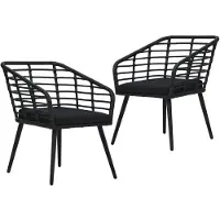 vidaXL Tuinstoelen, 2 stuks, met kussens, van polyrotan, zwart