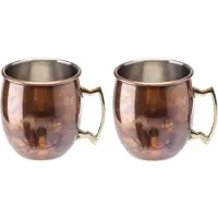 Cosy & Trendy 2x Koperen Moscow Mule drinkbekers antiek met handvat 450 ml - Cocktailglazen