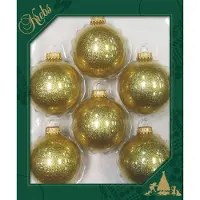 Bellatio 24x Stuks Glazen Kerstballen 7 Cm Sparkle Glitter Goud - Kerstbal