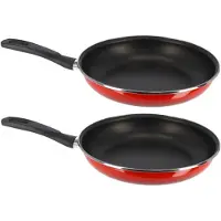 Magefesa Set van 2x stuks aluminium koekenpan/hapjespan Merida rood met anti-aanbak laag 32 cm - Koekenpannen