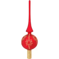 Merkloos Krebs Kerst piek - rood - 28 cm - glas - gedecoreerd - kerstboompiek - kerstboompieken