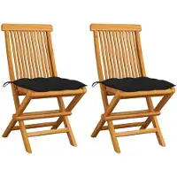 vidaXL Tuinstoelen 2 st met zwarte kussens massief teakhout