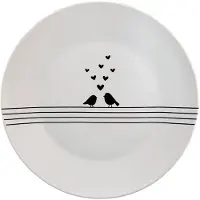 Clayre & Eef Dinerbord Ø 26 cm Wit Zwart Porselein Rond Harten Vogels Eetbord Wit Eetbord