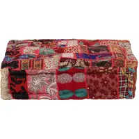 vidaXL Poef patchwork vierkant handgemaakt 50x50x12 cm katoen rood