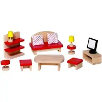 Goki Poppenhuismeubeltjes: WOONKAMER, wandrek H8cm, 13-delig