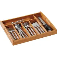Kesper 1x Bamboe bestekbak/inzetbak met handvaten 32 x 38 cm voor keukenlades - Bestekbakken