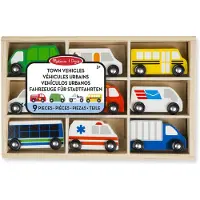 Melissa & Doug Houten set met stadsvoertuigen in houten opbergdoos (9-delig)