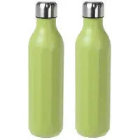 Excellent houseware 2x stuks RVS thermosflessen / isoleerflessen voor onderweg 500 ml appeltjesgroen - Thermosflessen