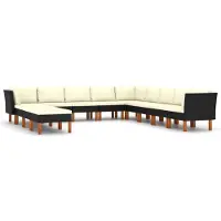 vidaXL 12-delige Loungeset met kussens poly rattan zwart