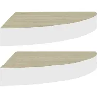 vidaXL Hoekwandschappen 2 st 35x35x3,8 cm MDF eikenkleurig en wit