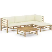 vidaXL 5-delige Loungeset met crèmewitte kussens bamboe