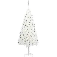 vidaXL Kunstkerstboom met verlichting en kerstballen 240 cm wit