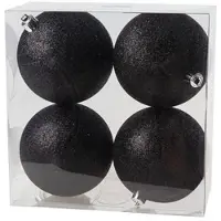 Cosy & Trendy 12x Kunststof kerstballen glitter zwart 10 cm kerstboom versiering/decoratie - Kerstbal
