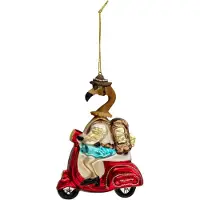 Clayre & Eef Multi Kerstbal flamingo op scooter 10*5*13 cm 6GL3310
