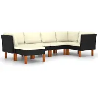 vidaXL 6-delige loungeset voor de tuin met kussens, van polyrotan, zwart