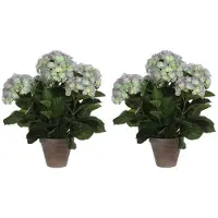 Mica Decorations 2x Groene/paarse Hortensia Kunstplanten 45 Cm In Pot - Kunstplanten