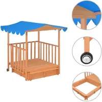 vidaXL Kinderspeelhuis met zandbak UV50 vurenhout blauw