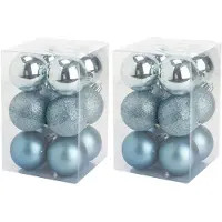 Cosy & Trendy 24x stuks kunststof kerstballen ijsblauw 6 cm mat/glans/glitter - Kerstbal