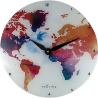 Nextime - Stille Wandklok - 43cm -Glas - Multicolor-'Colorful World'