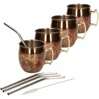 Cosy & Trendy 4x Cocktailbeker/cocktailglas Moscow Mule set met rietjes 450 ml antiek koper - Cocktailglazen