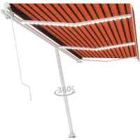 vidaXL Luifel handmatig uittrekbaar met LED 600x300 cm oranje en bruin