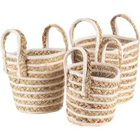 Clayre & Eef Opbergmand Set van 3 Ø21x20 cm Beige Bruin Zeegras Rond Mand Beige Mand