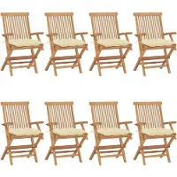vidaXL Klapstoelen met crèmekleurige kussens, 8-delig, gemaakt van massief teakhout