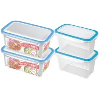 Hega hogar 4x Voorraad/vershoudbakjes 1,2 en 2 liter transparant/blauw - Vershoudbakjes