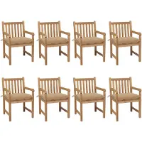 vidaXL Tuinstoelen 8 st met beige kussens massief teakhout