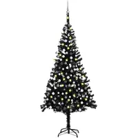 vidaXL Kunstkerstboom met verlichting en kerstballen 240 cm PVC zwart