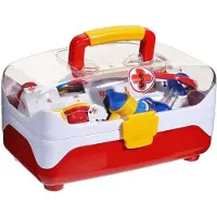 KleinToys Toys transparante artsenkoffer - incl. speelgoedinstrumenten - 27x16,5x15,5 cm - rood