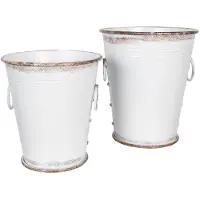 Clayre & Eef Decoratie Emmer Set van 2 Wit Metaal Decoratie Emmertjes Wit Decoratie Emmertjes