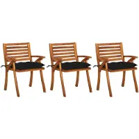 vidaXL Tuinstoelen 3 st met kussens massief acaciahout