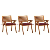 vidaXL Tuinstoelen met kussens, 3 stuks. Massief acaciahout