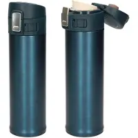 Blokker 2x Stuks Rvs Thermoflessen / Isoleerflessen Voor Onderweg Petrol Blauw 450 Ml - Thermosflessen