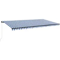 vidaXL Luifel handmatig uittrekbaar met LED 600x350 cm blauw en wit