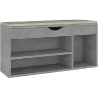 vidaXL Schoenenbank met kussen 104x30x49 cm bewerkt hout betongrijs