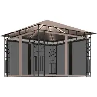 vidaXL Paviljoen met muggengaas en LED-lichtketting, 3x3x2,73 m, taupekleurig