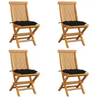 vidaXL Klapstoelen met zwarte kussens, 4 stuks, massief teak hout
