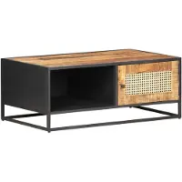vidaXL Salontafel 90x50x35 cm ruw mangohout en natuurlijk riet
