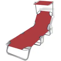 vidaXL Ligbed inklapbaar met luifel staal en stof rood