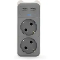 Caliber Stekkerblok 2 Aansluiten Met 2 X USB - Wit/Grijs (HPS1202U)