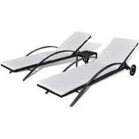vidaXL Zonnebedden met tafel, polyrotan, zwart