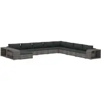 vidaXL 11-delige Loungeset met kussens poly rattan grijs