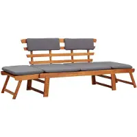 vidaXL 2-in-1 tuinstoel met kussen, 190 cm, massief acaciahout