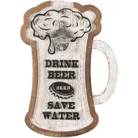 Clayre & Eef Flesopener 26x36 cm Wit Bruin Hout Rechthoek Bieropener Flessenopener Wit Bieropener Flessenopener