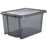 Eda Kunststof opbergbox/opbergdoos grijs transparant L65 x B50 x H36 cm stapelbaar - Opbergbox